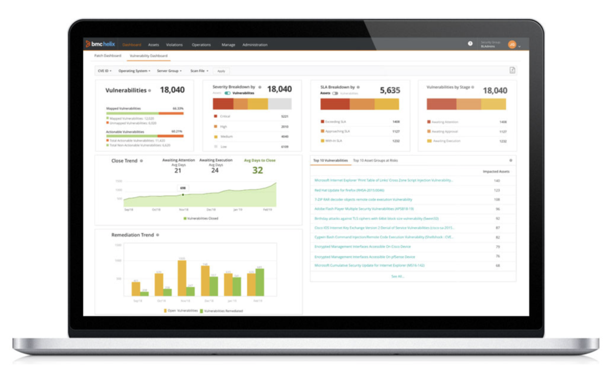 Screen shot of BMC Helix Remediate program